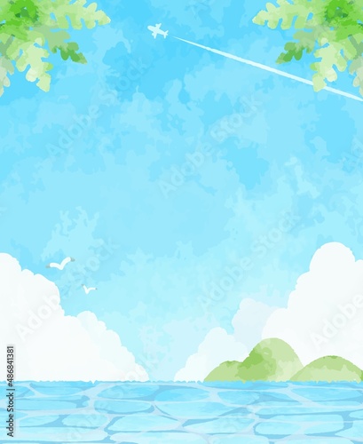 優しい水彩画の海のイラスト