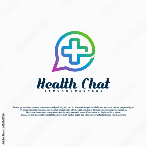 Health chat logo vector design with plus sign. Perfect to medical consultation,etc.