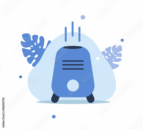 Air purifier and humidifier in flat style. Trend icon on abstract liquid background. Design element for banner, poster, social media. Ideal for advertising. Home appliances for air purification