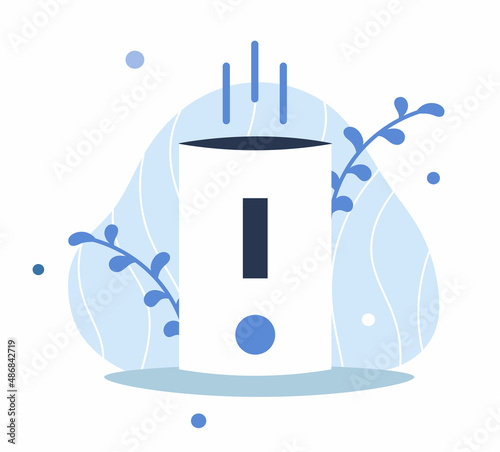 Climate air purifier flat vector. Air purifier filter virus and dust particle into clean air, stay safe. Air cleaning and humidifying devise for the house. Good for banner, advertising, poster