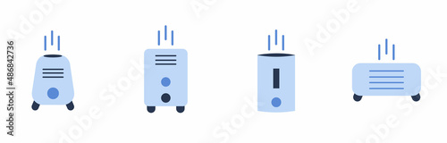 Air purifier icons set. Cartoon set of air purifier vector icons for web design. Household appliances for the home. A mist generator. Vector illustrations in flat style. Isolated