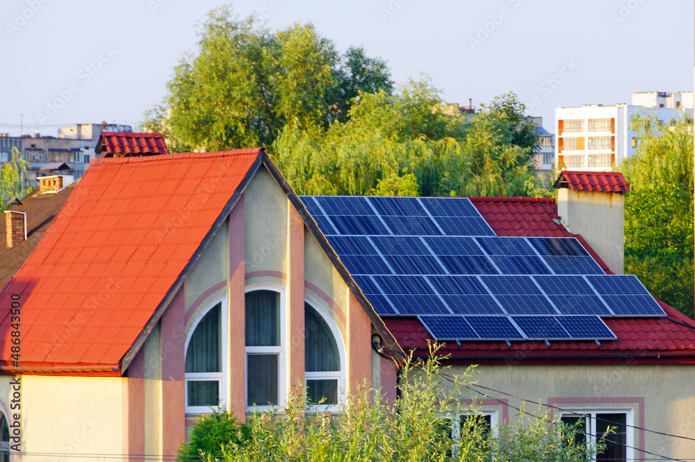 Solar panels on the roof of house