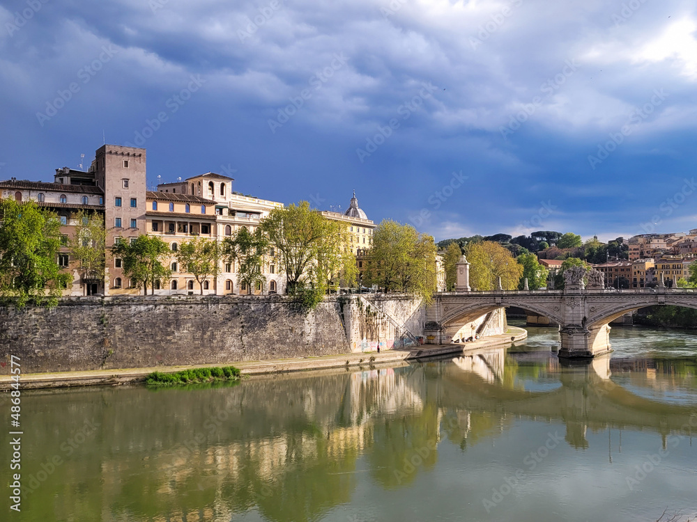 Bridges in Rome Italy with storm clouds 