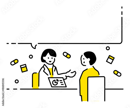 グラフ資料をもとに薬を説明する人のイラスト