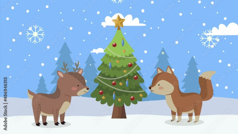 merry christmas animation with deer and fox merry christmas animation with deer and fox