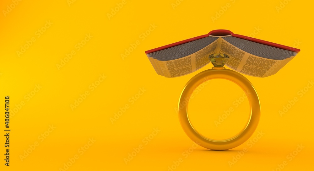 Fototapeta premium Engagement ring under book
