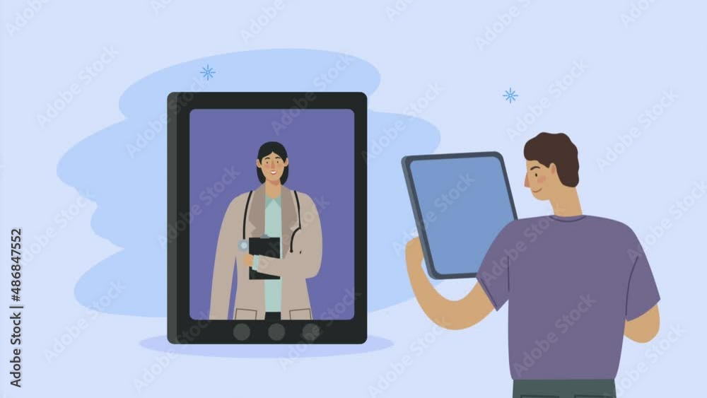 male patient and female doctor in tablet male patient and female doctor in tablet