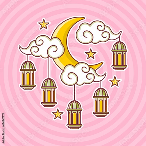 cute cartoon islamic theme. vector illustration for sticker or icon