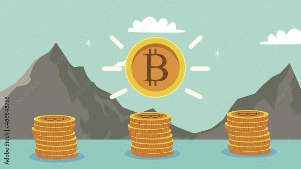 bitcoins pile crypto money animation