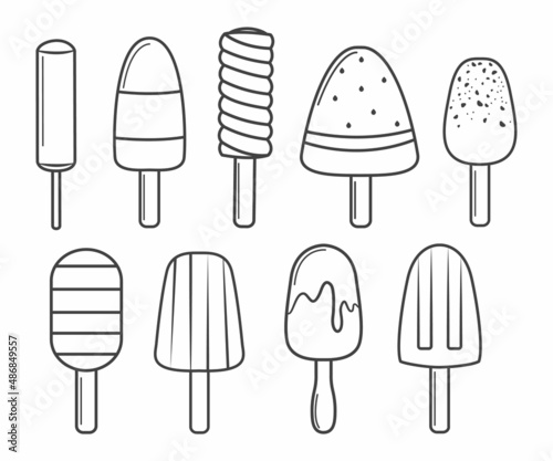 Set of pop slice ice creams outline for coloring book.Line art design for kids coloring page.