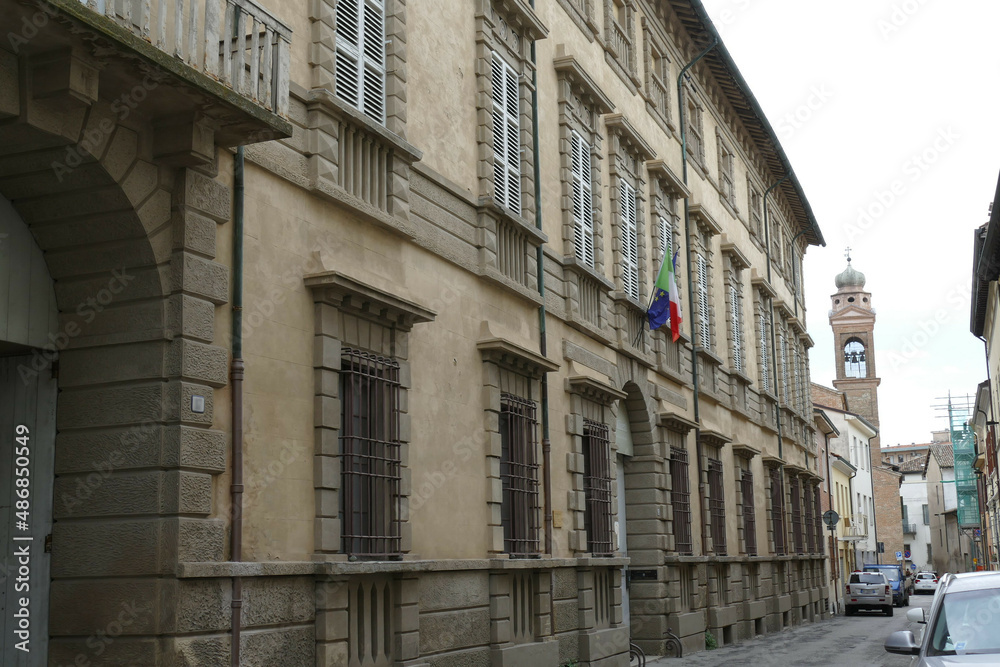 Milzetti palace in Faenza, the decorated facade along the street