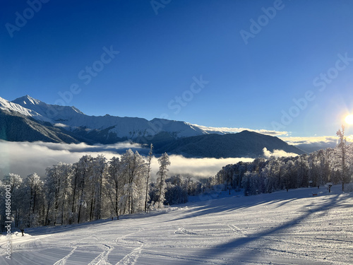 winter landscape with snow covered mountains