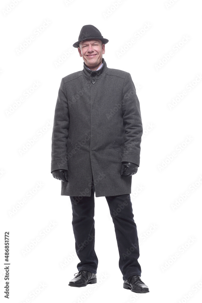 intelligent man in a hat and autumn coat. isolated on a white background. intelligent man in a hat and autumn coat. isolated on a white background.