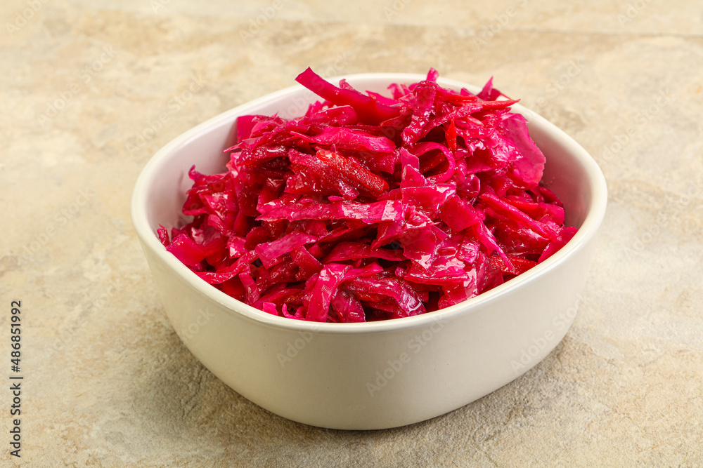 Marinated red cabbage in the bowl