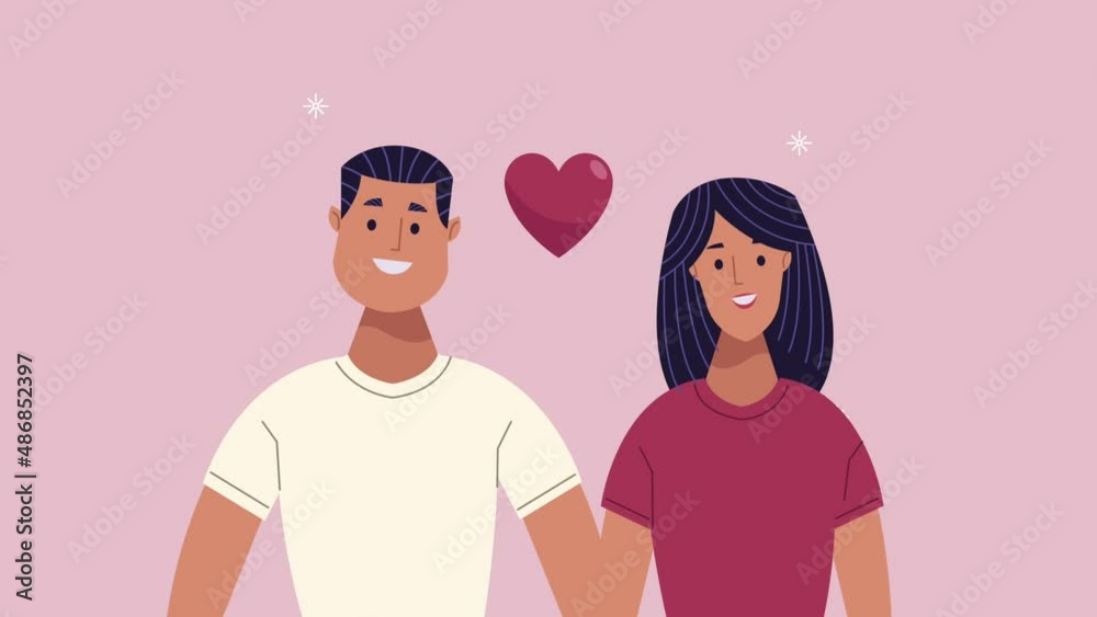 young lovers couple with heart animation young lovers couple with heart animation