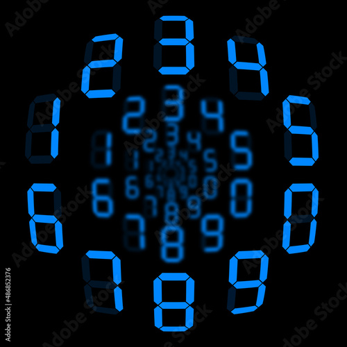 Sphere of blue digits on black background