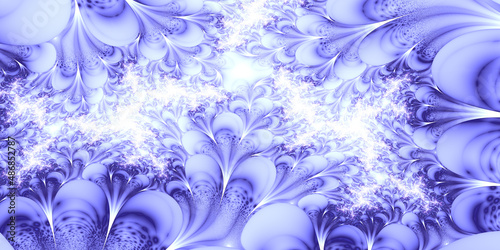 Tela Abstract fractal art background, with a decorative floral pattern in periwinkle blue