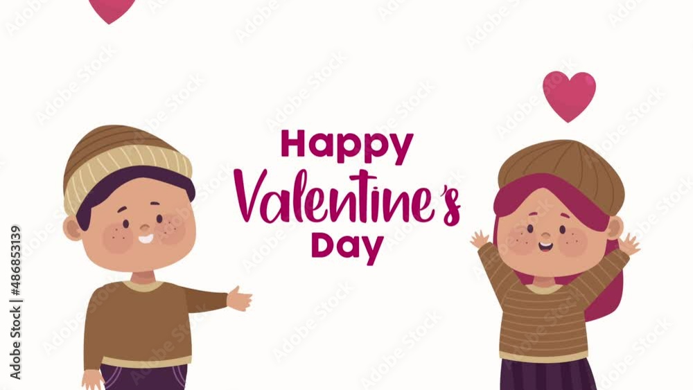 happy valentines day lettering and little couple animation happy valentines day lettering and little couple animation