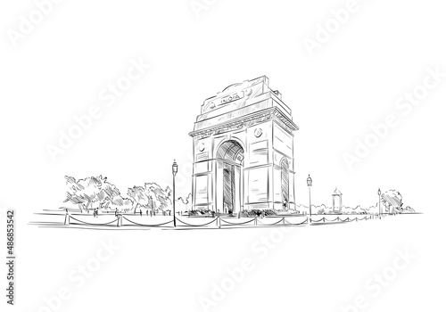 India Gate. New Delhi. India. Hand drawn vector illustration photo