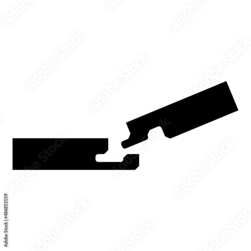 Connection of two boards in the groove Wood floor construction joint gap free profile view icon black color vector illustration image flat style