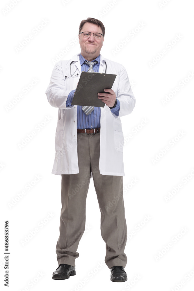in full growth. qualified doctor with a clipboard. in full growth. qualified doctor with a clipboard.