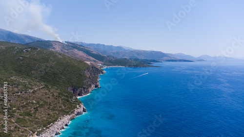 summer Ionian sea coast top view with beaches, Albania