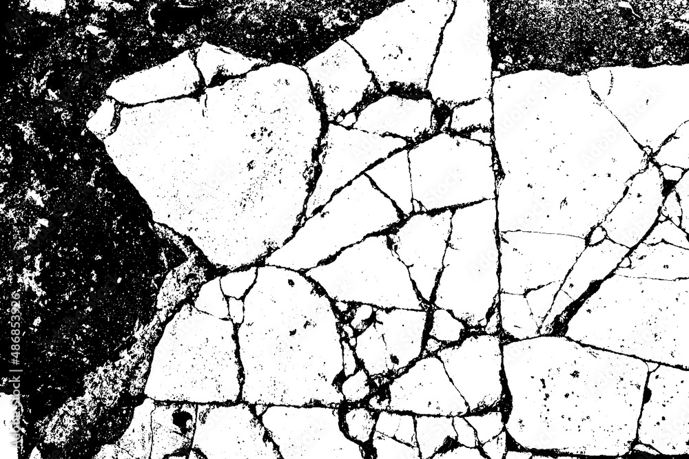 Fototapeta premium Old aged damaged marble bumpy uneven blocks. Trip pitted grunge granite tile cobble. Cragged grimy retro cranny frayed run track. Crannied dirtied shabby smashed gaping rustic big holes for 3d design