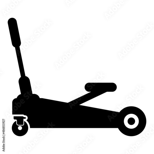 Lifting jack hydraulic car on wheels auto repair service icon black color vector illustration image flat style