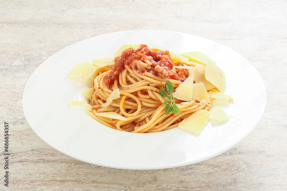 Italian pasta Spaghetti bolognese with parmesan Italian pasta Spaghetti bolognese with parmesan