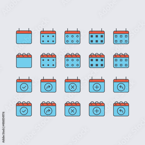 Calendar Icons Vector Set. Time and Seasons Simple Contour Line Style Signs.