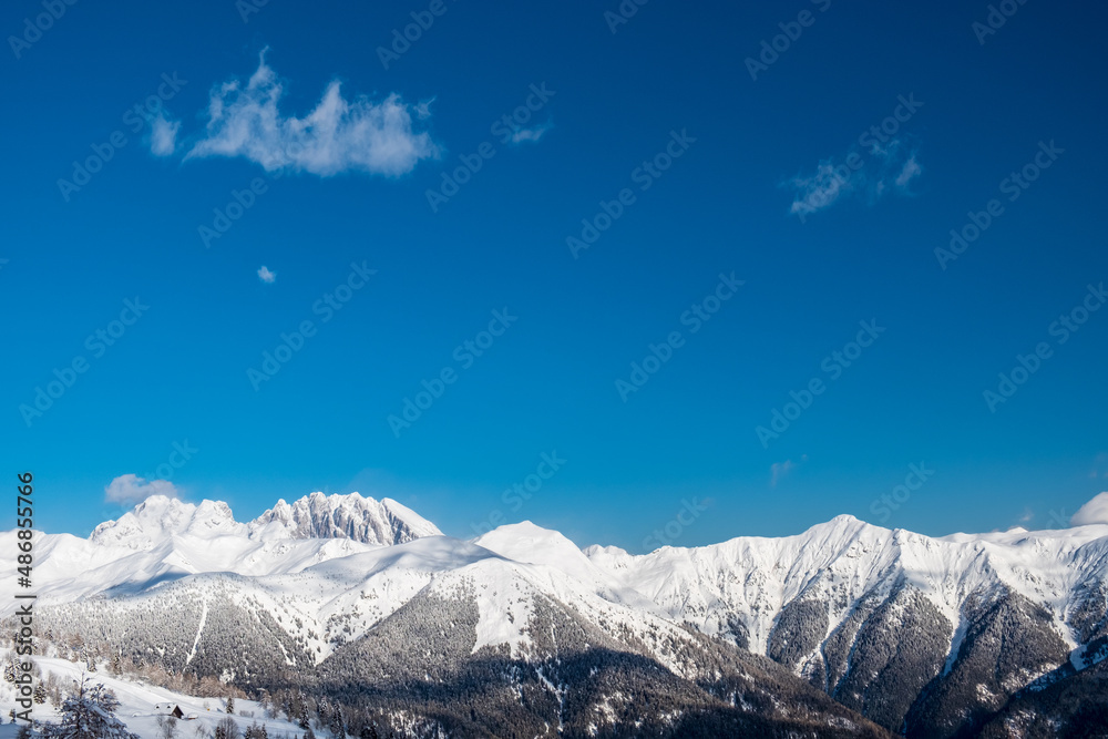 Ski mountaineering in the Mount Zoncolan ski area, Carnic Alps, Friuli-Venezia Giulia, Italy