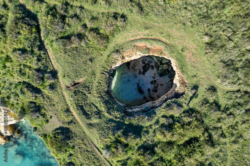 Aerial view of the Grotta sfondata, Otranto, Puglia. South of Italy