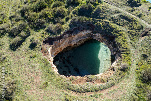 Aerial view of the Grotta sfondata, Otranto, Puglia