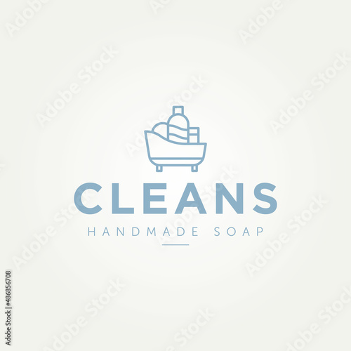 handmade soap in the bathtub simple line art logo template vector illustration design. minimalist spa, body care, handmade soap symbol icon logo concept