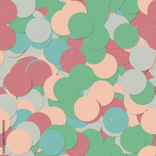 Seamless pattern from circles in pastel colors with drop shadow.