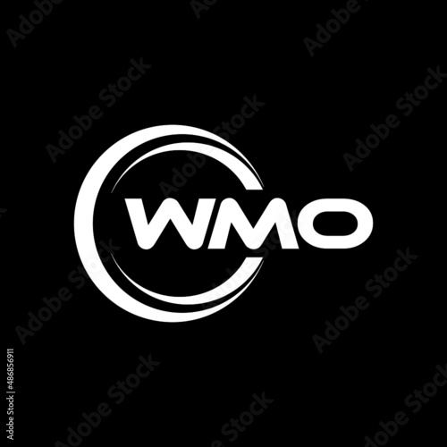 WMO letter logo design with black background in illustrator, vector logo modern alphabet font overlap style. calligraphy designs for logo, Poster, Invitation, etc.