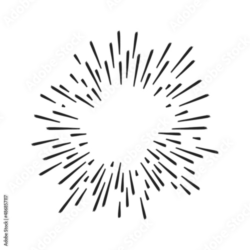 Hand drawn starburst doodle explosion vector illustration isolated on white background. Retro vintage design sun rays or fireworks radial elements of shine hipster arts.