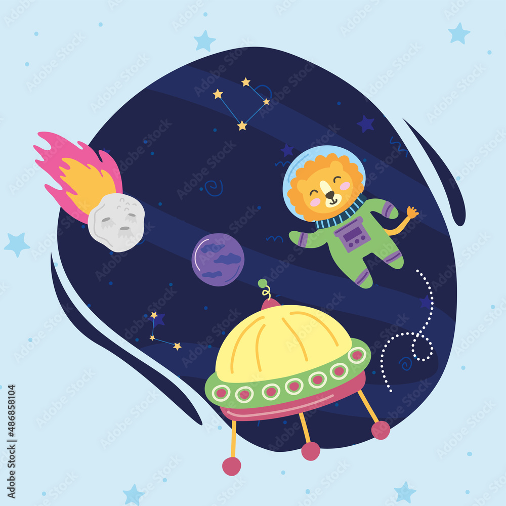 Fototapeta premium astronaut lion and ufo