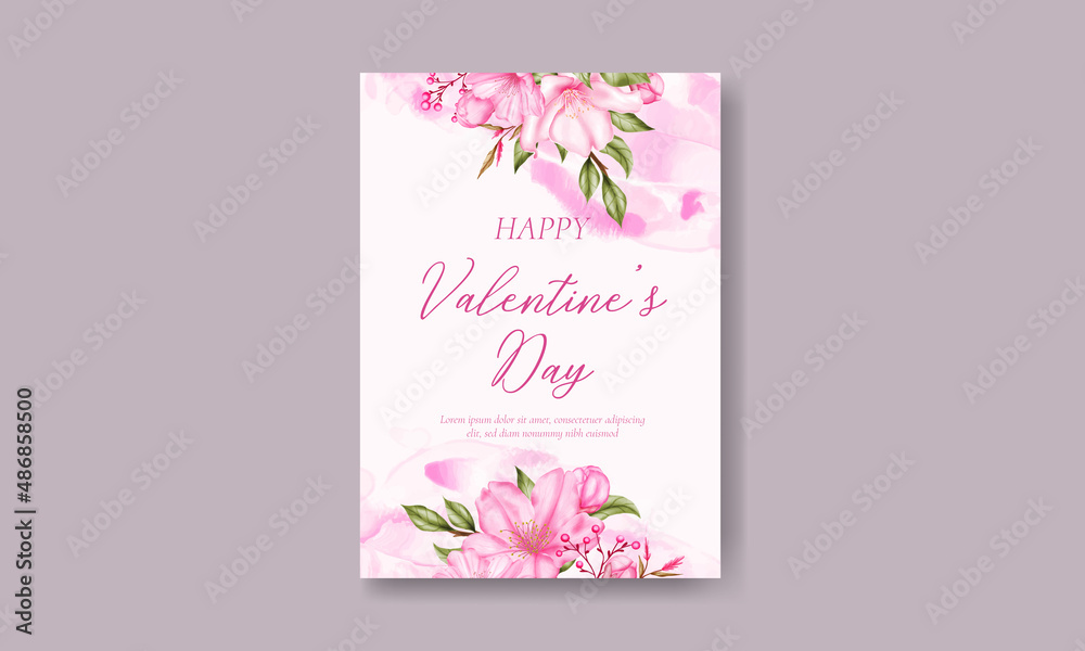 Valentine's day card template with watercolor flower
