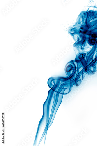Blue smoke on white background.