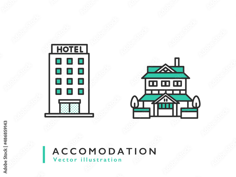 ホテルや旅館など宿泊施設のイメージイラスト素材