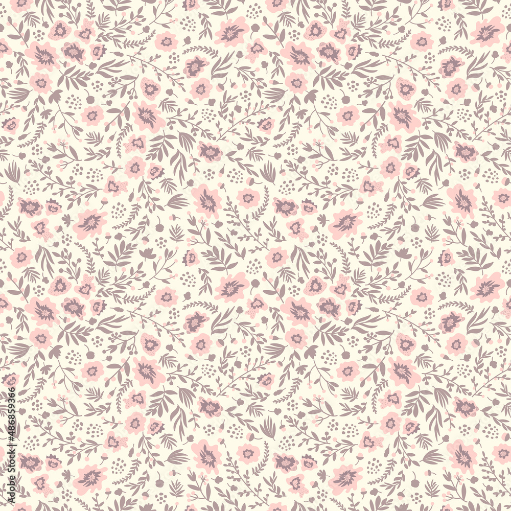 Seamless floral pattern in pink, gray purple and cream. All over abstract botanical print. Seamless floral pattern in pink, gray purple and cream. All over abstract botanical print.