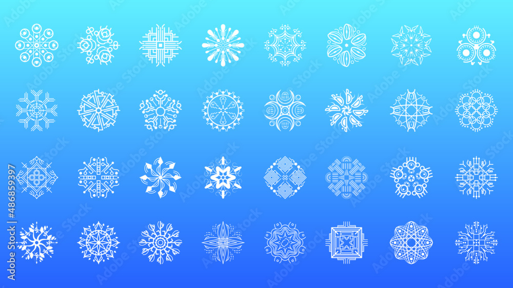 Set White Colleciton Line Snowflake Winter Decoration Elements Vector Design Style Set White Colleciton Line Snowflake Winter Decoration Elements Vector Design Style