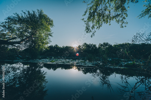 dawn over the lake of lilies. calm. creative processing