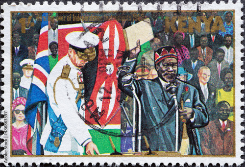 Kenya - circa 1978: a postage stamp from Kenya, showing the Handing over of Independence Instruments 1963