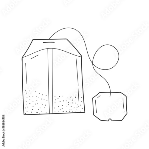 Tea bag in graphic style, hand drawn vector illustration.