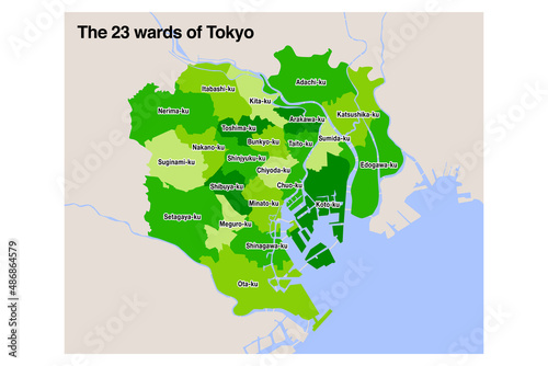 東京23区の地図のベクターイラスト素材：英語