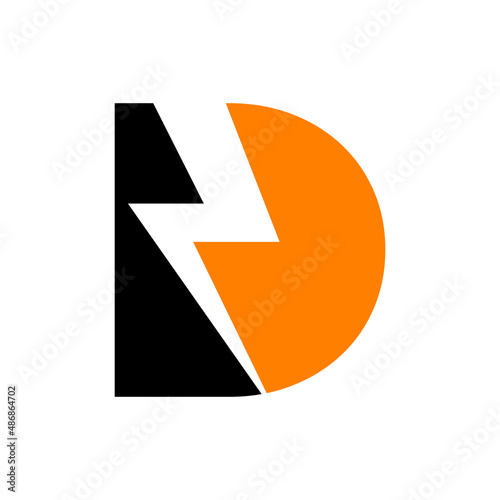 Power Logo D Letter and Lightning Energy Technology. Power D Letter Logo Design With Lighting Thunder Bolt Template