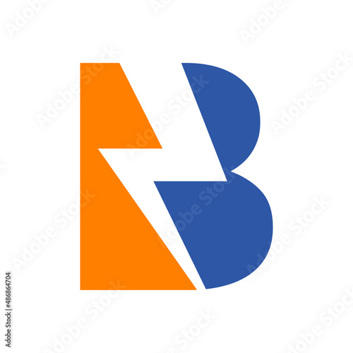 Power Logo B Letter and Lightning Energy Technology. Power B Letter Logo Design With Lighting Thunder Bolt Template
