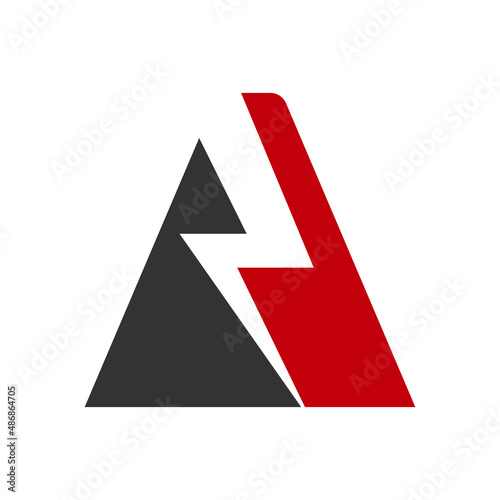 Power Logo A Letter and Lightning Energy Technology. Power A Letter Logo Design With Lighting Thunder Bolt Template